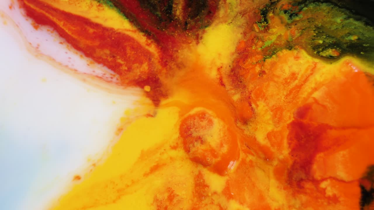 arte fluido abstracto con tonos naranja, amarillo y rojo