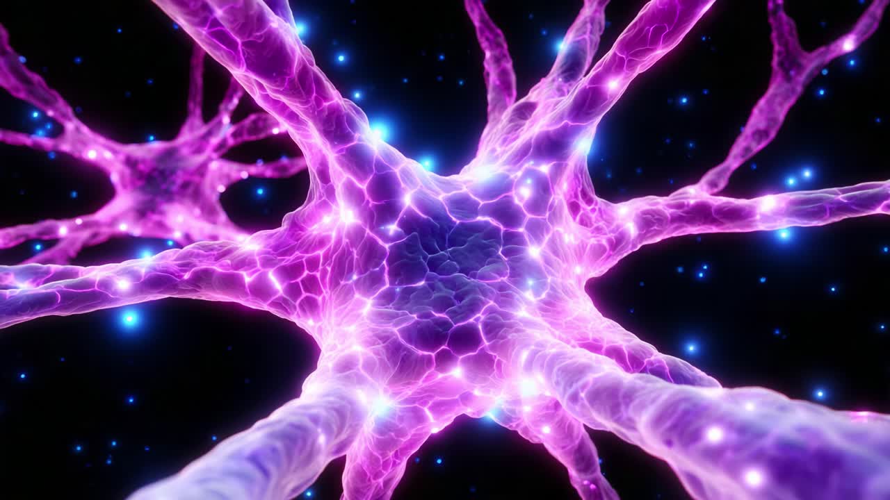 An abstract visual representation of intricate neurons connected within a vibrant neural network, showcasing their glowing structures against a dark cosmic backdrop, emphasizing the complexity and beauty of neural connections