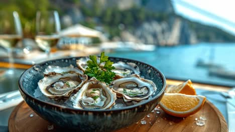 fresh oysters with ocean view