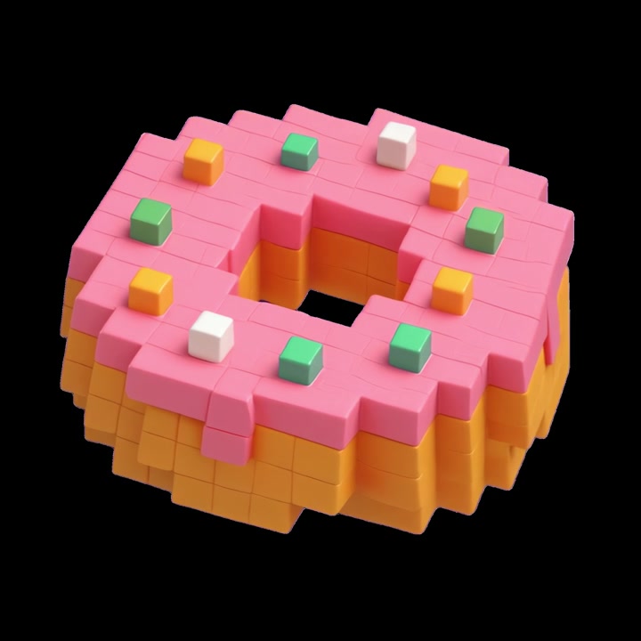 Ciambella rotante in stile Voxel con glassa rosa