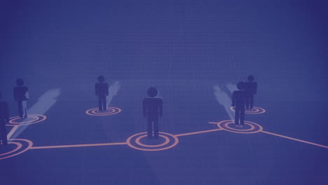 animation of digital people and network of connections on blue background