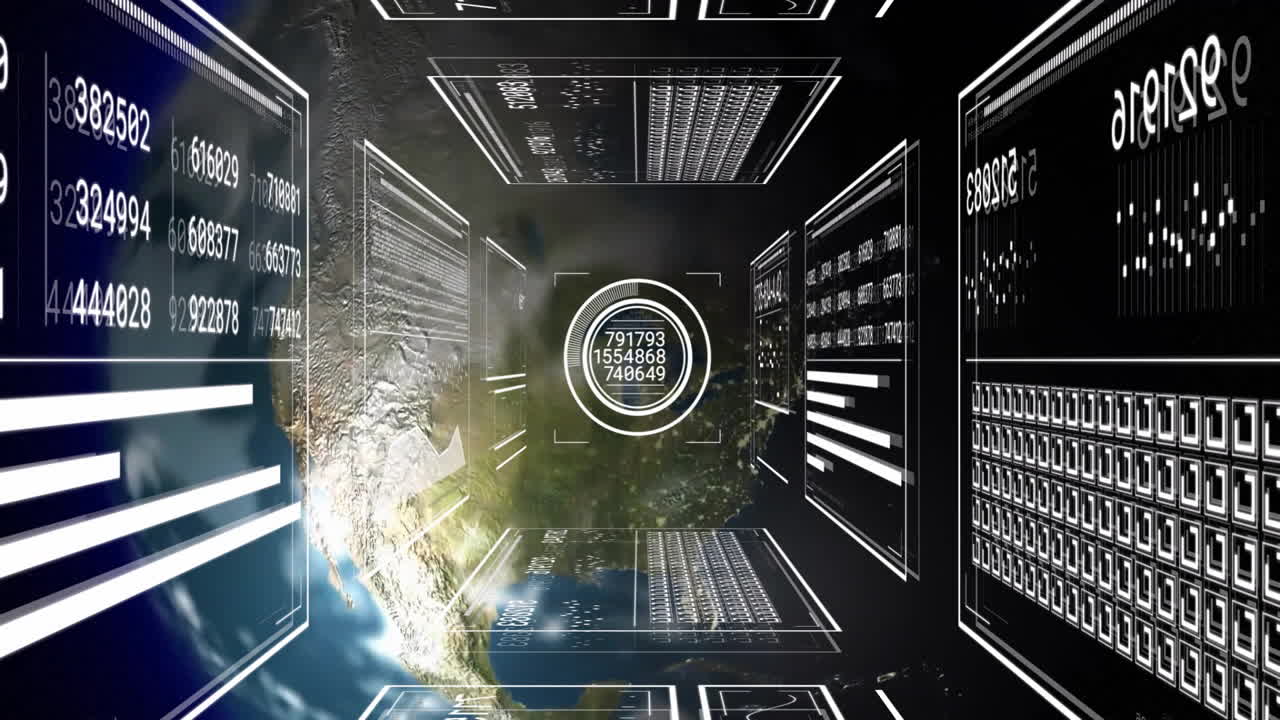 Earth from space with digital data and coding animation in motion