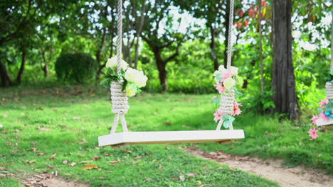 beautiful white swing in garden