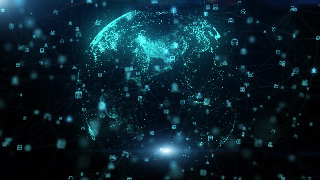 Technology Digital Data Network Connection, Big Data Blockchain Connection, Cyber Security, Futuristic Technology Social Network and Global Network Background Concept, 4K
