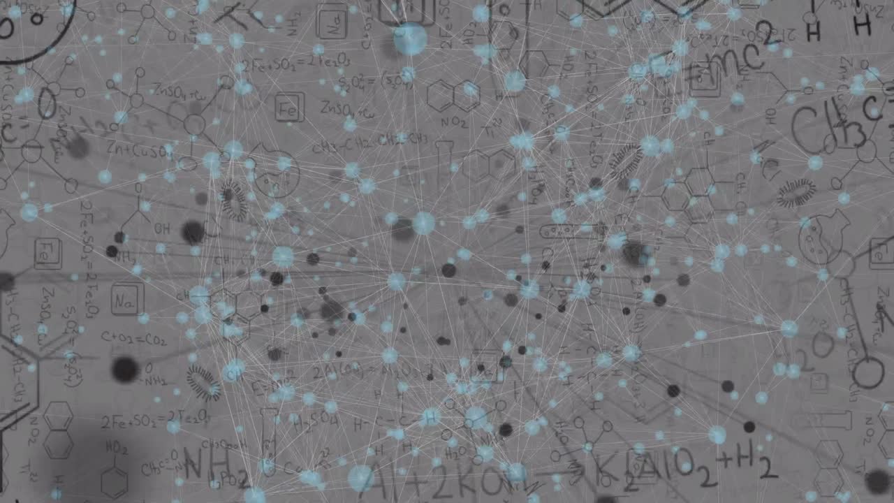 회색 배경에 연결 네트워크와 수학 방정식의 애니메이션