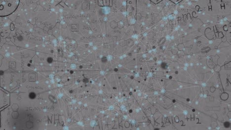 animación de la red de conexiones y ecuaciones matemáticas en fondo gris