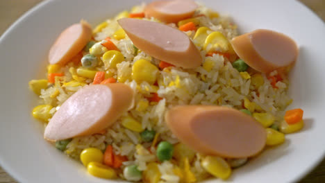 arroz frito con chorizo y vegetales mixtos