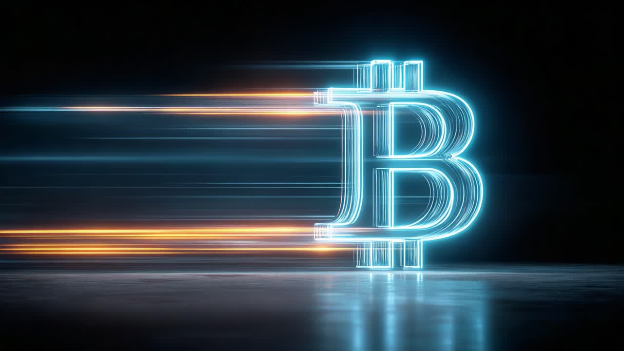 Dynamic Bitcoin Symbol Representing Speed and Innovation in the Cryptocurrency Market with Glowing Effects and Motion Blur