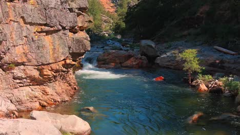 Aerial-POV-flythrough-over-Clavey-River-in-Stanislaus-National-Forest