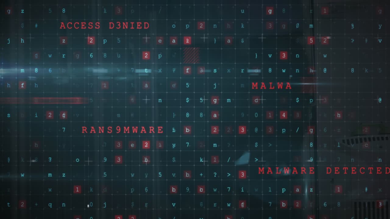 Animation of cyber attack warning over caucasian man in server room