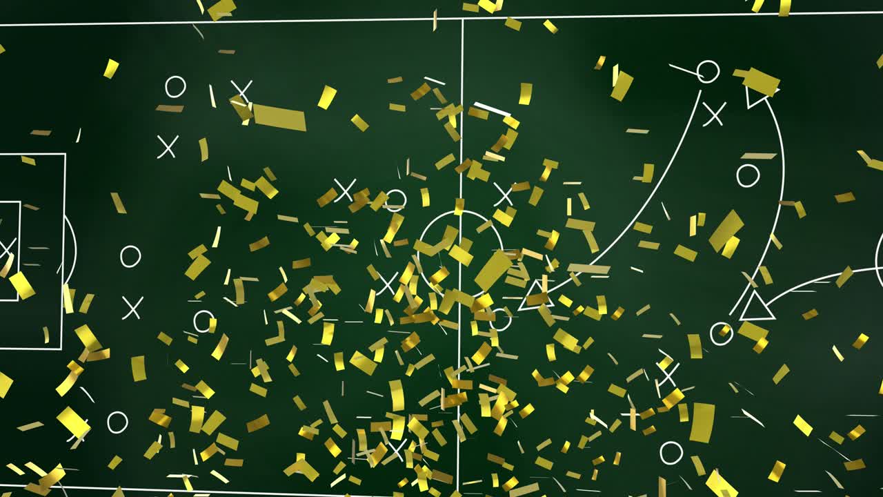 게임 플랜과 스포츠 필드 위에 콘페티의 애니메이션