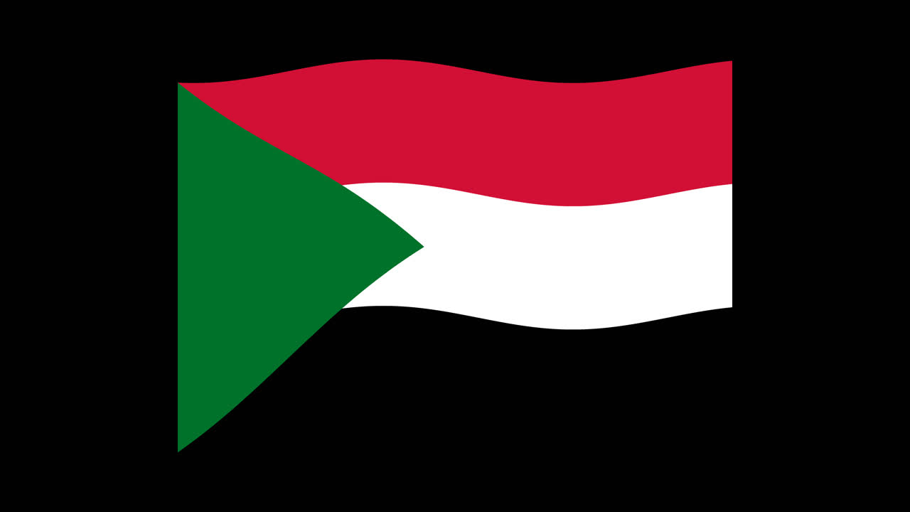 Siyah arka plan üzerinde dalgalanan Sudan bayrağı.
