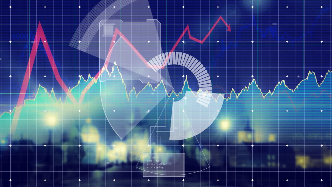 파란색 배경에 대한 데이터 처리와 디지털 인터페이스의 애니메이션