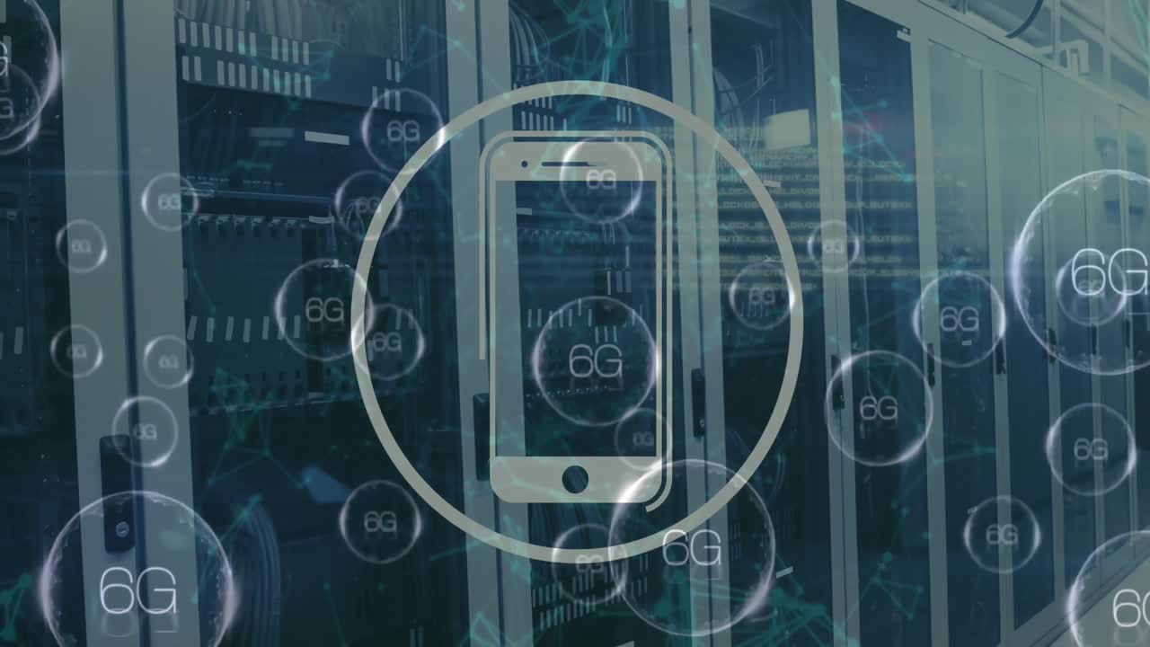 Animation of social media icons over server room