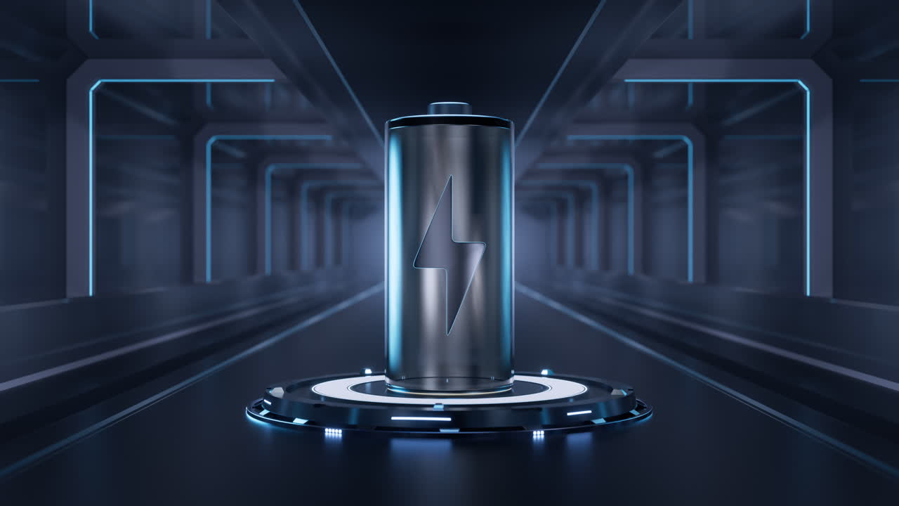 기술 배경과 3d 렌더링을 가진 3d 빠른 충전 배터리