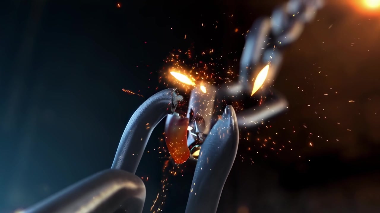 Close-up of a Metal Chain Breaking with Sparks