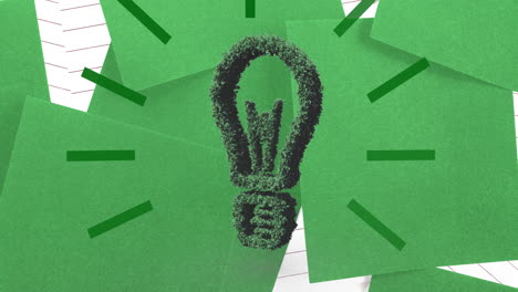 animación de una bombilla de planta sobre un fondo de papel verde y alineado