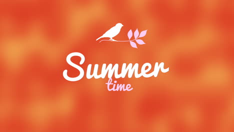 summer time with leafs and bird on red gradient