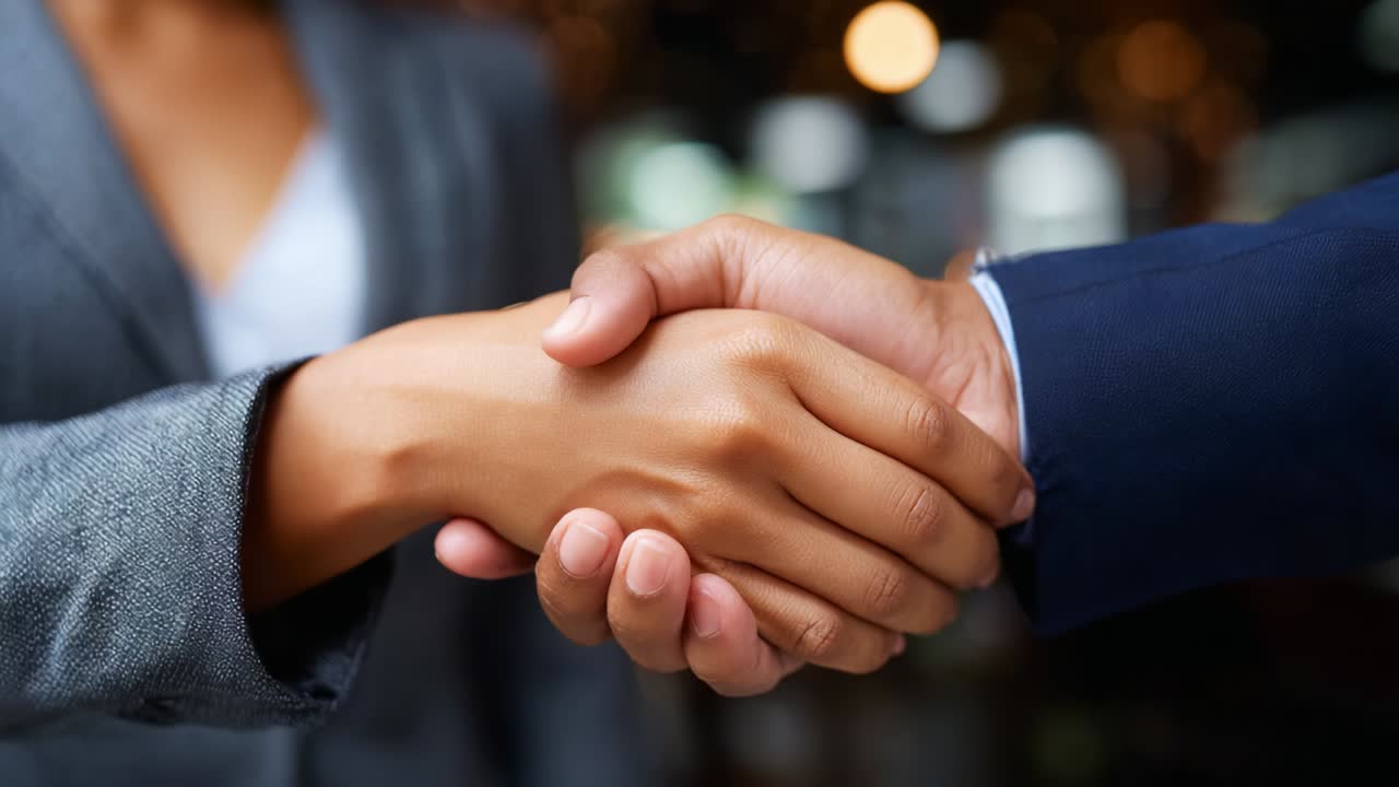 A Professional Handshake Illustrating Mutual Agreement and Trust Between Two Individuals in a Business Setting, Symbolizing Collaboration, Deal-Making, and Professional Relationships