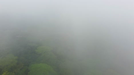 Heavy-morning-tropical-cloudy-landscape-aerial--forward-view