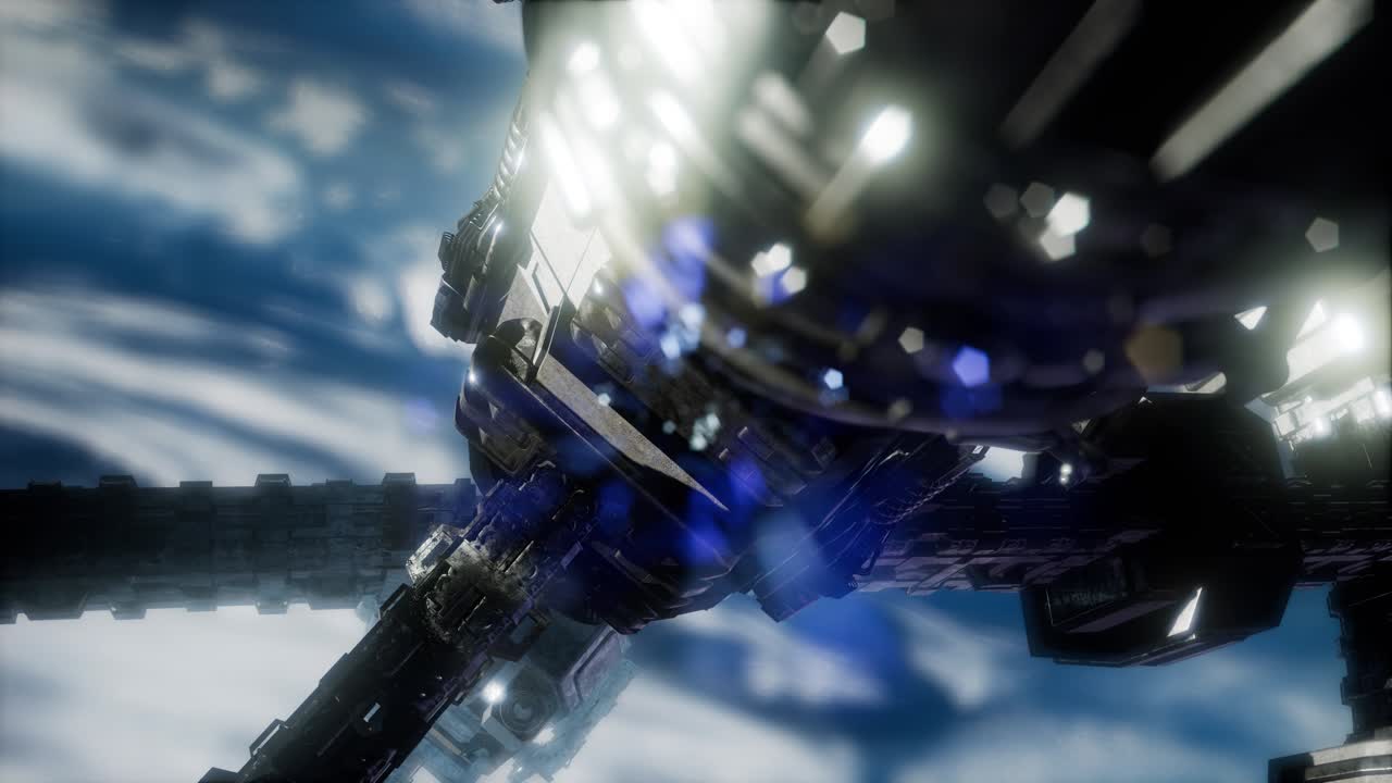 매우 상세한 거대한 우주선이 지구에 접근하고 있습니다.