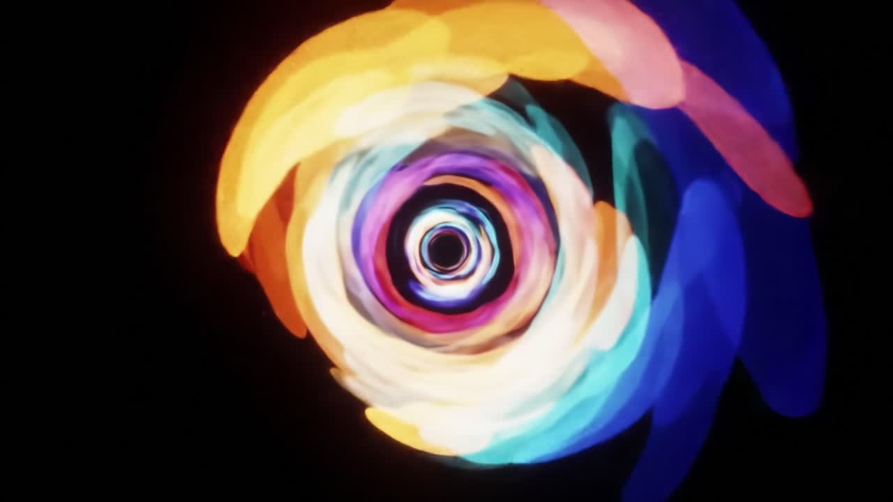 A mesmerizing swirl of vibrant colors spirals into a dynamic vortex, creating an enchanting visual journey through a radiant tunnel of light and motion