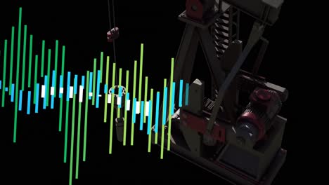 animation of financial graphs over refinery pump