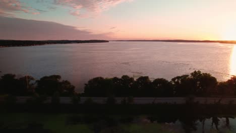 stunning sunset over calm lake