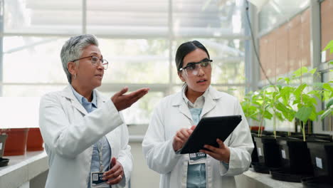 tablet, plants and team of scientists