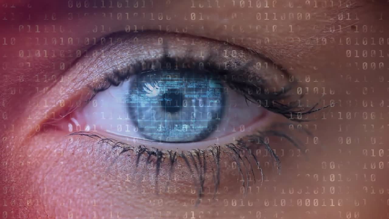 animación de la codificación binaria sobre el ojo