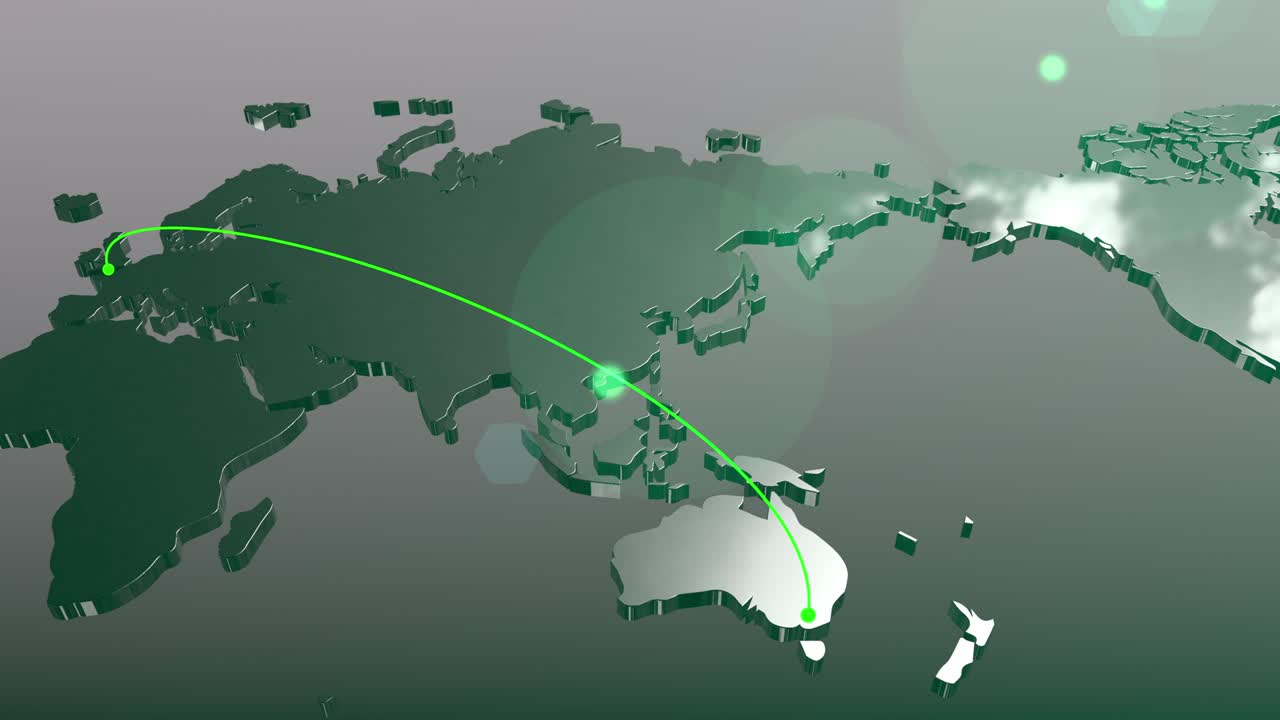 Australia to England connection world map animation