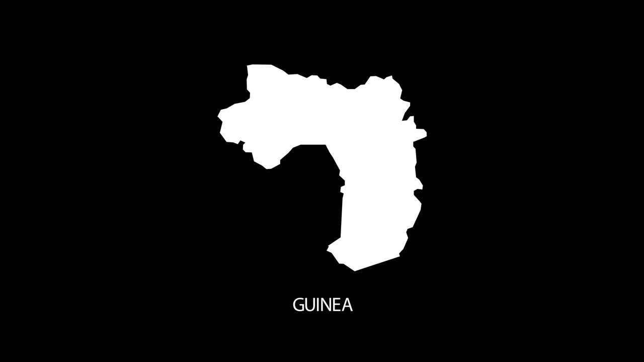 revelación digital y zoom en el mapa del país de guinea video alfa con nombre del país revelación de fondo | mapa del country de guinea y título revelación de video alfa para editar plantilla conceptual