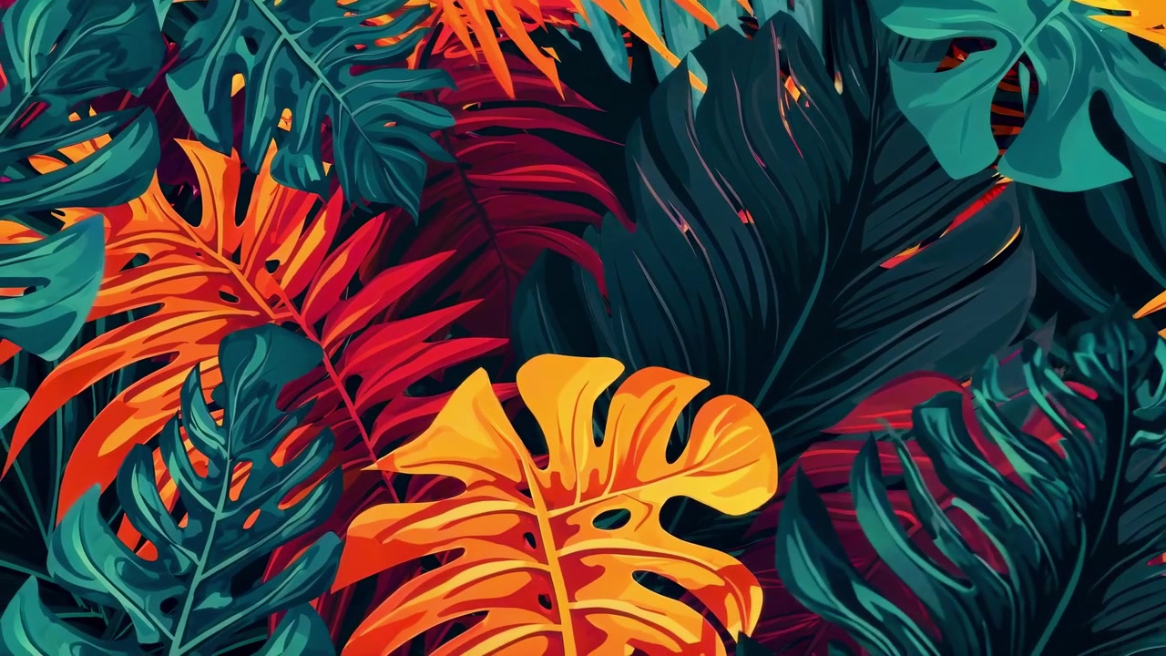 Motivo vibrante di foglie tropicali con movimento animato