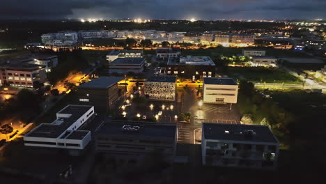 Picturesque-nighttime-scene-of-the-business-hub-in-Montpellier,-captured-in-high