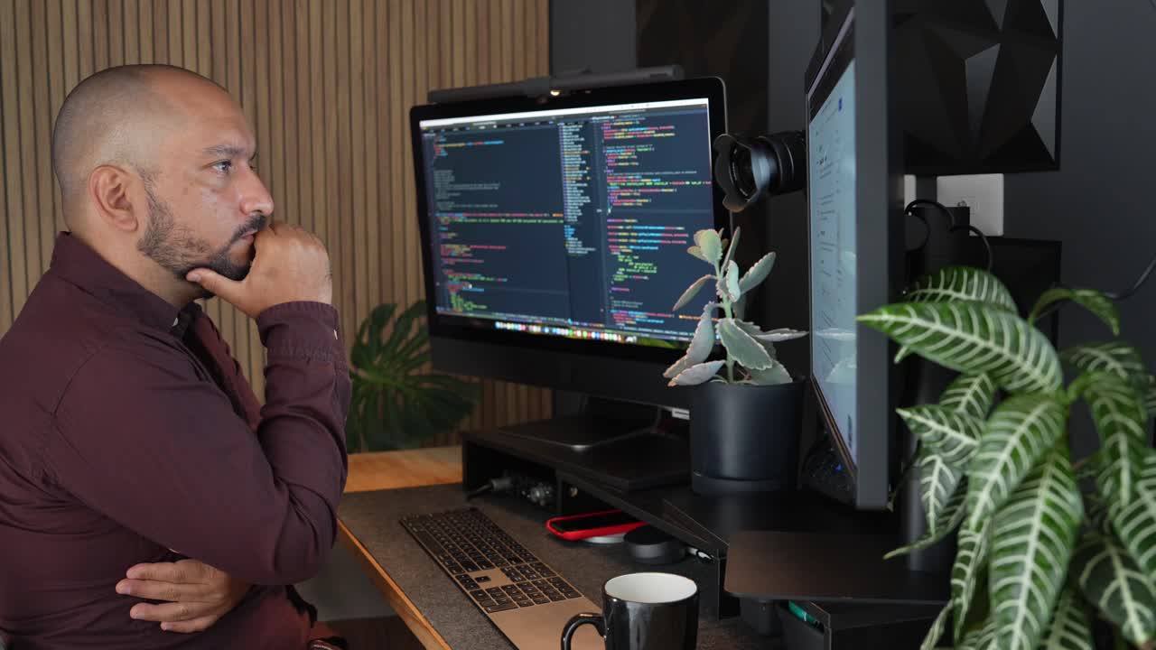 programador hispano pensativo resolviendo un error