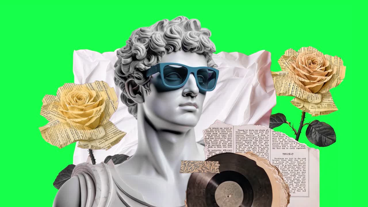 Greek god statue animation, transparent 4K video, green screen