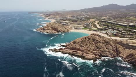 Aerial-View-of-Santa-Maria-Beach-and-coastline-of-Cabo-San-Lucas-in-Baja-California-Sur,-Mexico