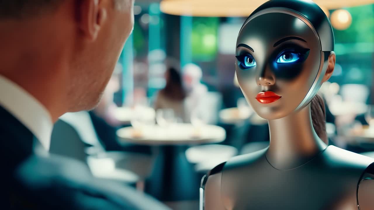 una mujer robot en una cita con un hombre