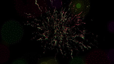 Animation of shapes and fireworks on black backrgound