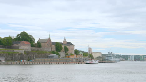 norwegian fortress and harbor scene