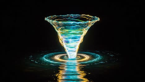 captivating dance of light and water: a mesmerizing vortex formed by illumination in a dark background, showcasing the beauty of fluid motion and reflections