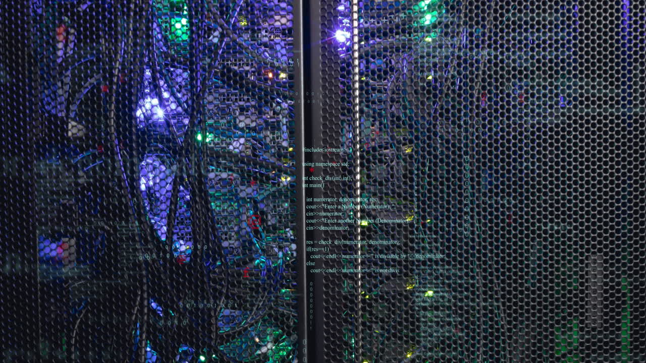 animación del procesamiento de datos en la sala de servidores