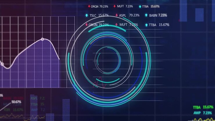 Animation of scope scanning and data processing over blue background
