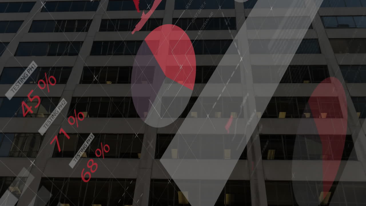 도시 사무실 건물 위의 금융 데이터 처리의 애니메이션