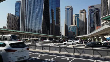 dubai metro station with skyscrapers