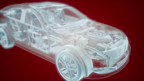 holographic animation of 3d wireframe car model with engine