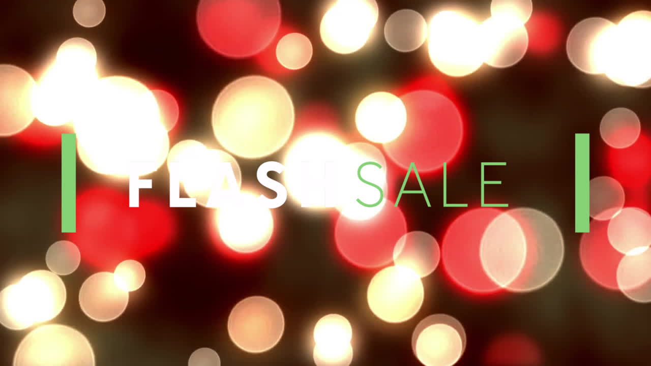 Flash sale text being highlighted in flat design, showing warm bokeh lights and green bars