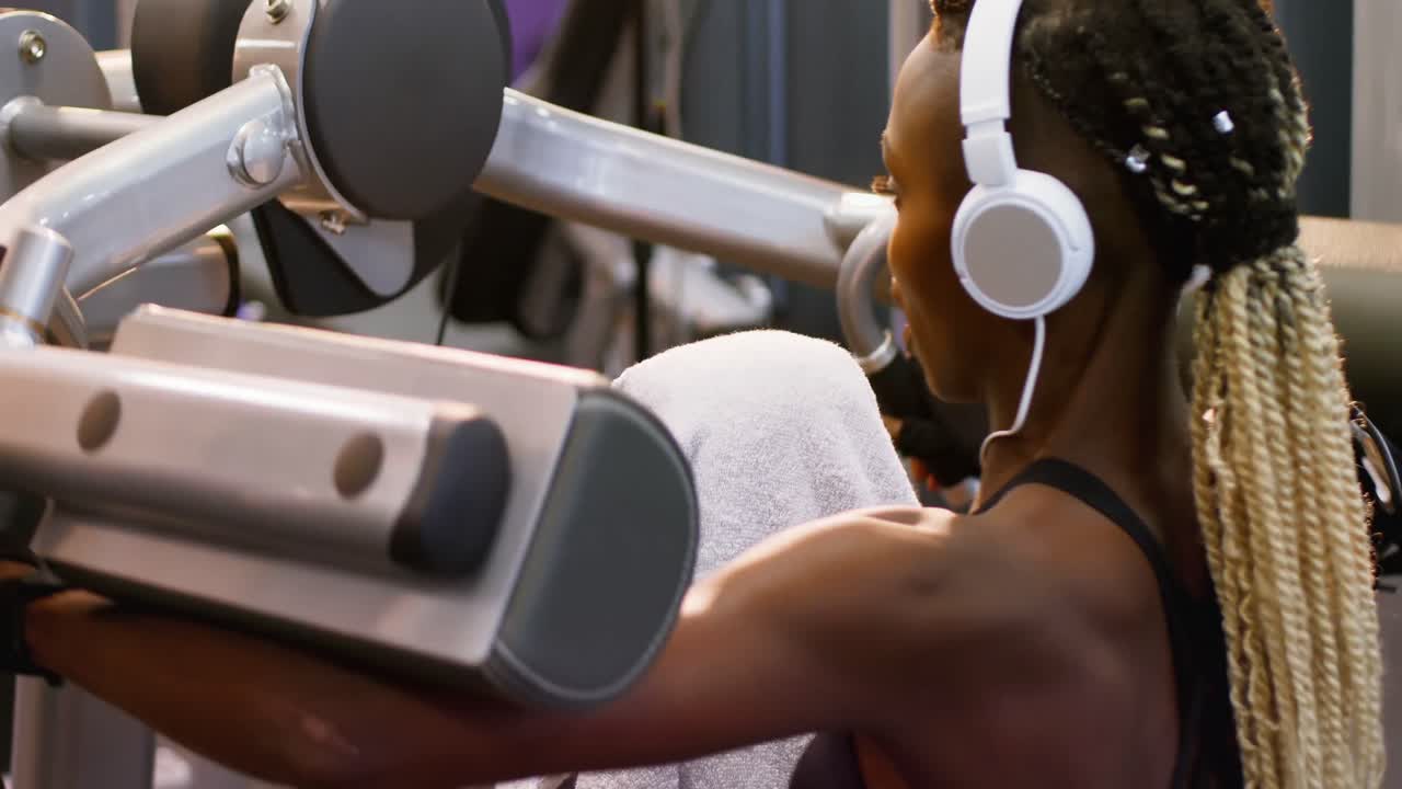 Fit woman exercising on a machine