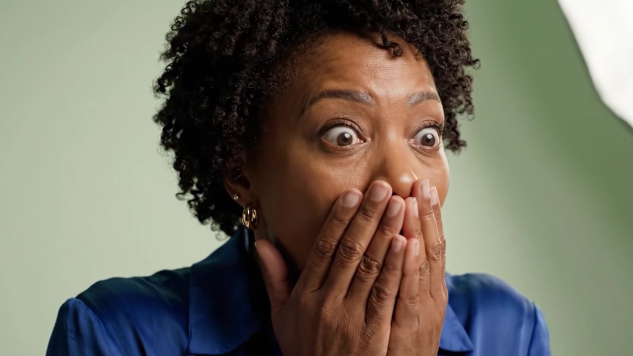 Astonishment Unveiled: The Emotional Journey of a Woman Transitioning from Shock to Joy as Her Expressions Reflect a Transformative Moment