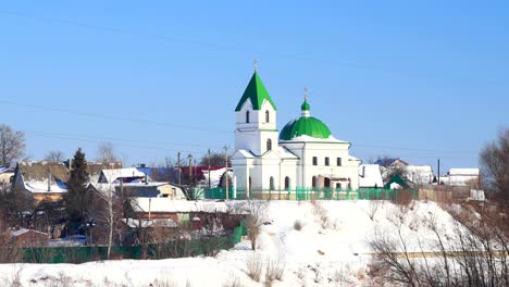 gomel, belarus. church of st nicholas the wonderworker in sunny winter day. orthodox church of st. nikolay chudotvorets